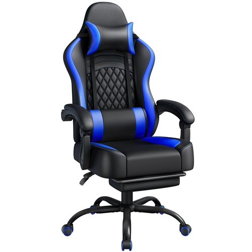 Fauteuil Gaming Inclinable Avec Repose-pieds Et Assise Réglable En Hauteur Noir/bleu