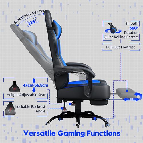 Fauteuil Gaming Inclinable Avec Repose-pieds Et Assise Réglable En Hauteur Noir/bleu