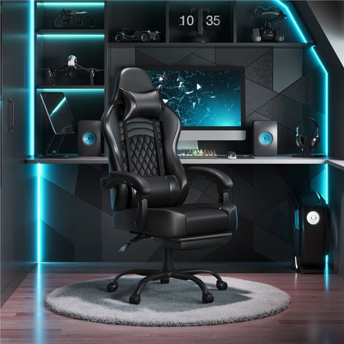 Fauteuil Gaming Inclinable Avec Repose-pieds Et Assise Réglable En Hauteur Noir