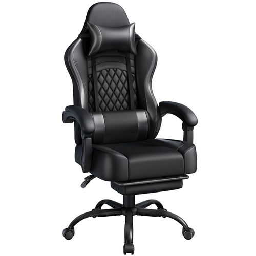 Fauteuil Gaming Inclinable Avec Repose-pieds Et Assise Réglable En Hauteur Noir