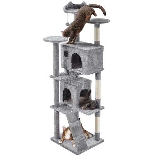 Arbre à Chat En Peluche Tour Multiniveau Avec Perchoirs Cachettes, 203 Cm H Gris Clair
