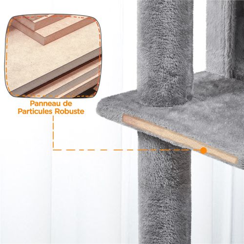 Arbre à Chat En Peluche Tour Multiniveau Avec Perchoirs Cachettes, 203 Cm H Gris Clair