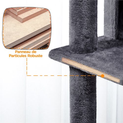Arbre à Chat En Peluche Tour Multiniveau Avec Perchoirs Cachettes, 203 Cm H Gris Foncé