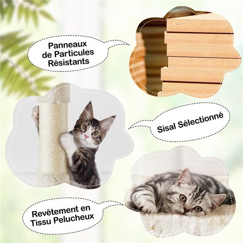Arbre à Chat En Peluche Tour Multiniveau Avec Perchoirs Cachettes, 203 Cm H Beige