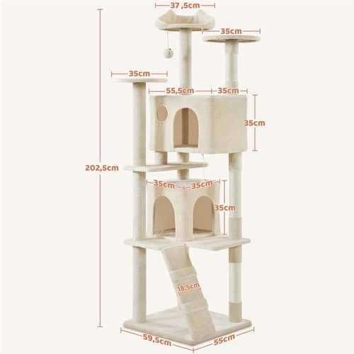 Arbre à Chat En Peluche Tour Multiniveau Avec Perchoirs Cachettes, 203 Cm H Beige
