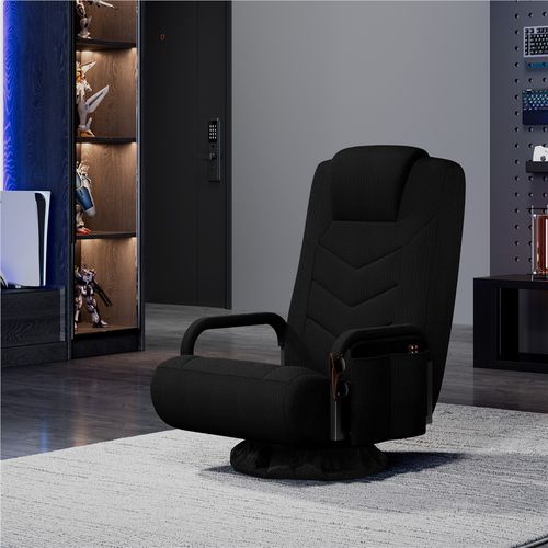 Fauteuil Gaming Au Sol Pivotant Avec Dossier Inclinable Et Coussin Appui-tête Noir