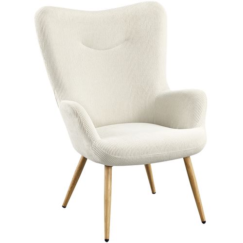 Fauteuil De Salon En Velours Côtelé Avec Pieds En Métal Effet Du Bois, Beige