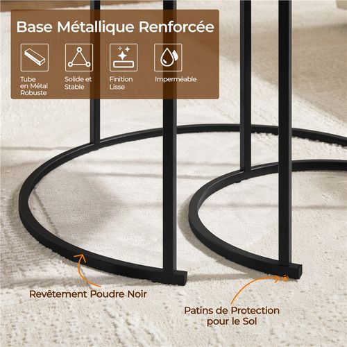 Ensemble De Table Gigogne En Bois 2 Tables Basses Rondes Avec Armature En Métal, Chêne