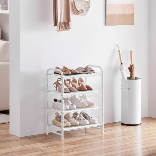Étagère à Chaussures Extensible à 4 Niveaux En Maille Métallique Organisateur Aéré Blanc