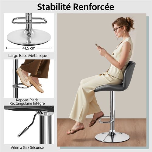 Chaise De Bar Modernes En Simili Réglables En Hauteur Design Capitonné Noir