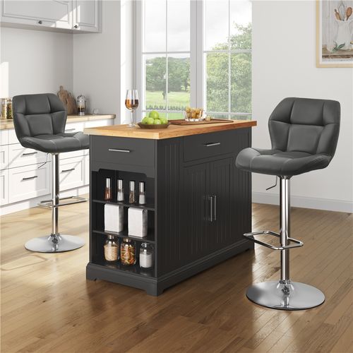 Chaise De Bar Modernes En Simili Réglables En Hauteur Design Capitonné Noir