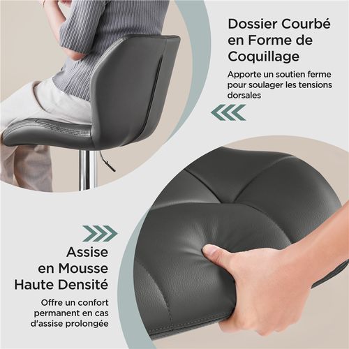 Chaise De Bar Modernes En Simili Réglables En Hauteur Design Capitonné Noir