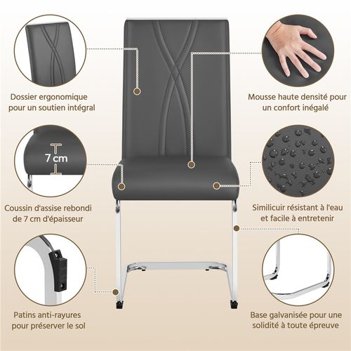 Lot De 2 Ensemble De Chaises De Cuisine En Simili Avec Pieds Métalliques En U Gris