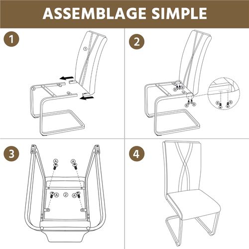 Lot De 2 Ensemble De Chaises De Cuisine En Simili Avec Pieds Métalliques En U Gris