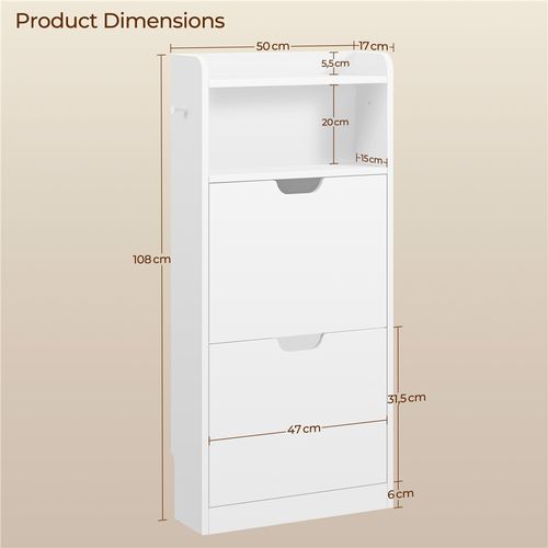 Meuble à Chaussures Basculant 4 Niveaux à 2 Tiroirs Blanc