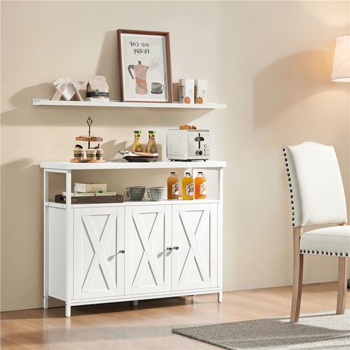 Buffet De Cuisine En Bois Bahut Avec 3 Portes Étagères Réglables Blanc
