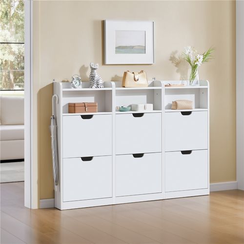 Meuble à Chaussures Basculant 4 Niveaux à 4 Tiroirs Blanc