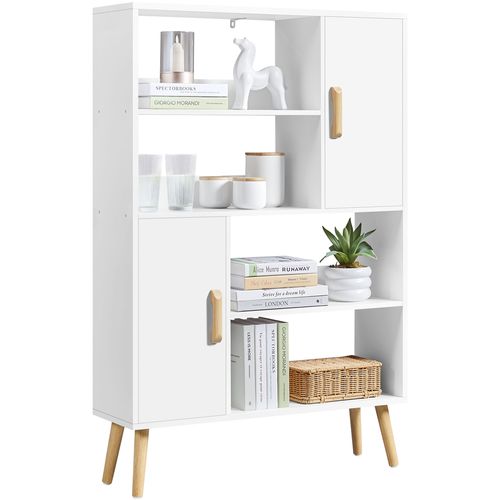 Bibliothèque à 4 Niveaux Avec 2 Armoires De Rangement Scandinave Blanc