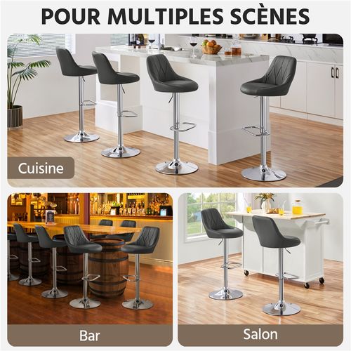 Lot De 6 Tabourets De Bar Moderne Avec Assise Pivotante Réglable En Hauteur Gris Foncé