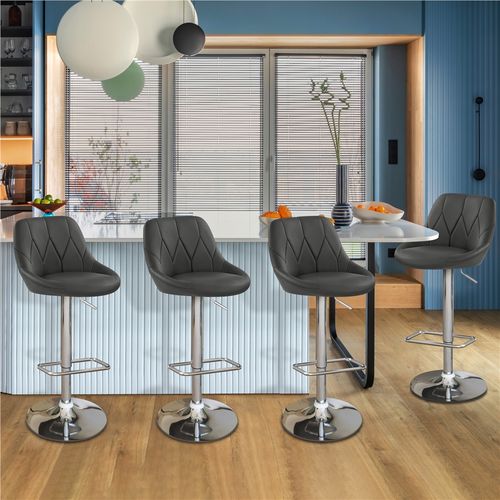 Lot De 6 Tabourets De Bar Moderne Avec Assise Pivotante Réglable En Hauteur Gris Foncé