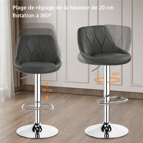 Lot De 6 Tabourets De Bar Moderne Avec Assise Pivotante Réglable En Hauteur Gris Foncé