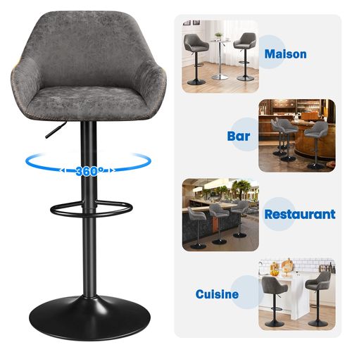 Lot De 4 Tabourets De Bar Vintage En Simili Pu Gris