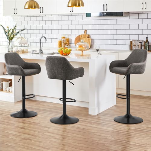 Lot De 4 Tabourets De Bar Vintage En Simili Pu Gris