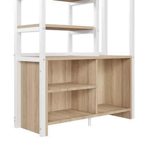 Lit Mezzanine Lit Enfant 90x200cm, Bureau, Armoire De Rangement Ouverte, Métal, Blanc