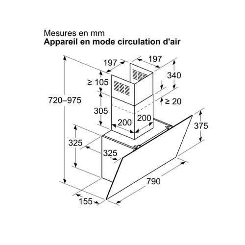 Hotte Décorative Inclinée 80cm 430m3/h Noir - Lc85kdk60