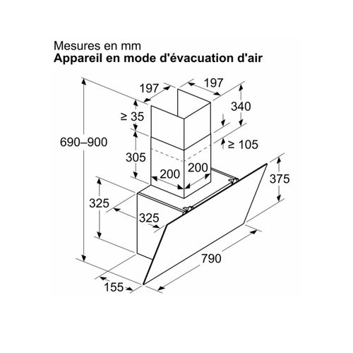 Hotte Décorative Inclinée 80cm 430m3/h Noir - Lc85kdk60