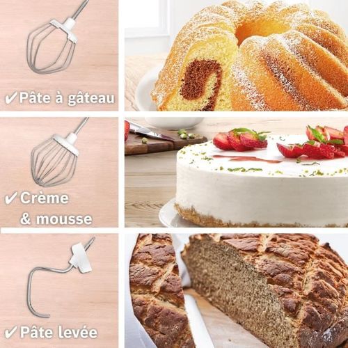 Robot Pâtissier  Serie 2 - 700 W - 4 Vitesses - 3,8 L - 3 Disques - Hachoir à Viande - Blanc