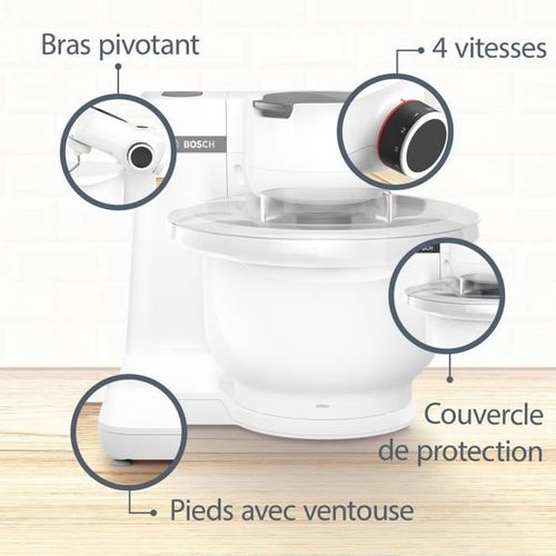 Robot Pâtissier  Serie 2 - 700 W - 4 Vitesses - 3,8 L - 3 Disques - Hachoir à Viande - Blanc