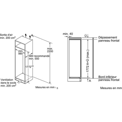 Réfrigérateur 1 Porte Intégrable à Pantographe 280l - Kil82vfe0