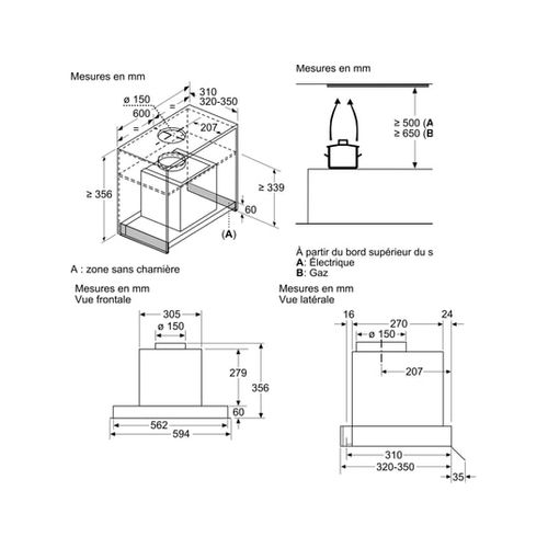 Hotte Visière 60cm 620m3/h Noir - dBb66af60
