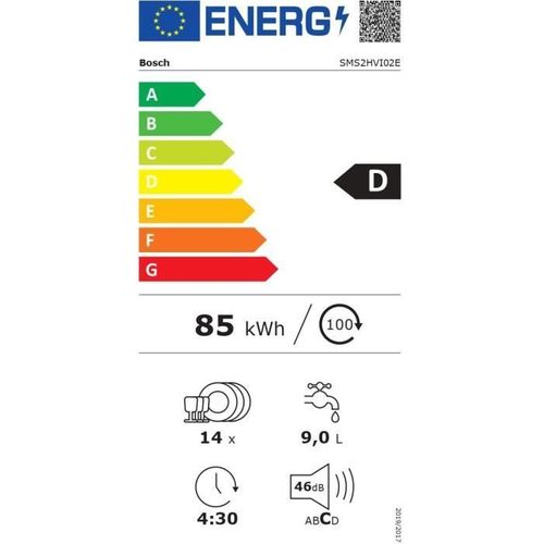 Lave-vaisselle Pose Libre Sms2hvi02e Ser2 - 14 Couverts - Induction - L60cm - 46 dB - Inox