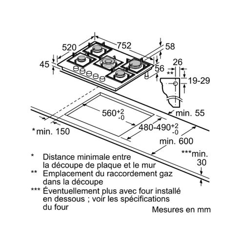 Plaque de cuisson gaz dessus 5 foyers - Ppq7a6i40