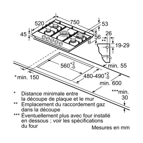Table De Cuisson Gaz 75cm 5 Feux 10800w Noir - Pgq7b5k90