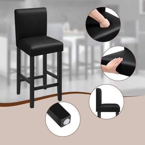 Lot De 2 Tabourets De Bar- Pieds En Bois-Chaises Avec Dossier En Cuir Synthétique-41x43x110 Cm-Noir