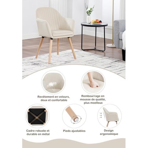 Lot De 2 Chaises De Salle à Manger Pour Cuisine/salon. Siège En Velours Pieds En Bois Massif. Crème