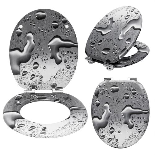 Abattant De Toilette En Mdf Avec Charnière.couvercle De Wc.43.2x37.6cm.goutte D'eau.gris