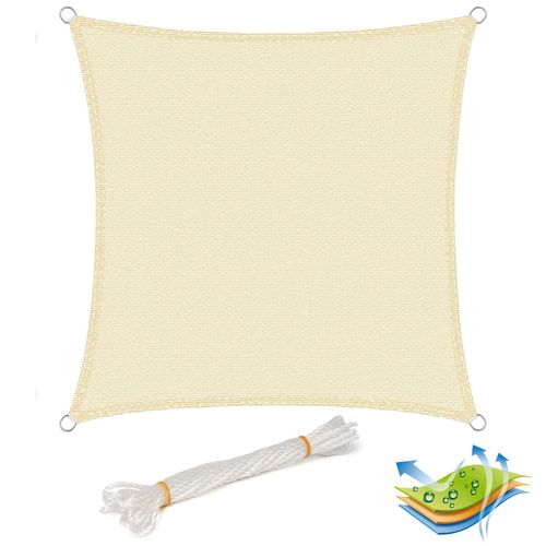 Voile D’ombrage Carré 5x5m. En Hdpe.protection Contre Le Soleil.crème