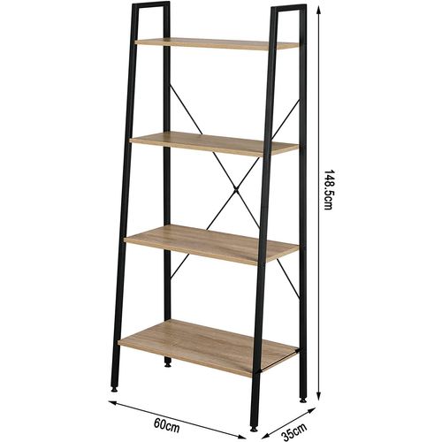 Étagère De Rangement En Acier Et En Bois Avec 4 Tablettes.60x35x148cm.Noir+Chêne Clair