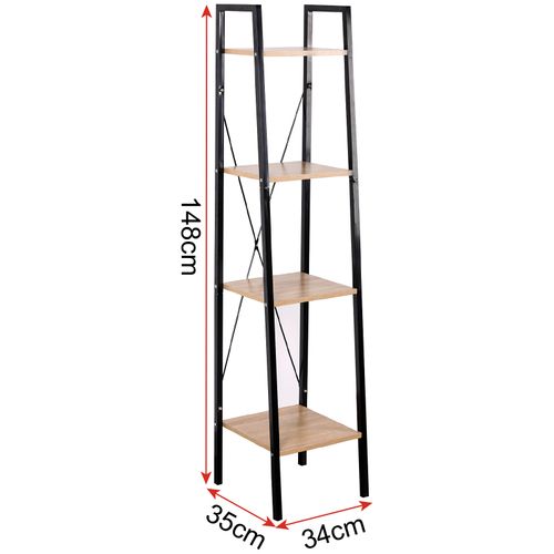 Étagère De Rangement En Acier+bois Avec 4 Tablettes.étagère Royonnage.34x35x148cm.noir+chêne Clair