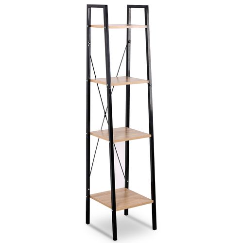 Étagère De Rangement En Acier+bois Avec 4 Tablettes.étagère Royonnage.34x35x148cm.noir+chêne Clair