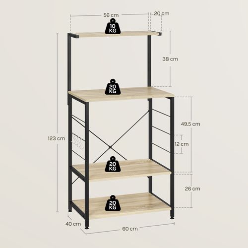 Étagère De Rangement à Micro-Ondes.Étagère De Cuisine En Bois Massif+Cadre En Acier.60x40x123cm