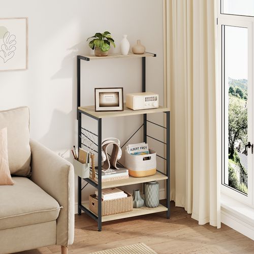 Étagère De Rangement à Micro-Ondes.Étagère De Cuisine En Bois Massif+Cadre En Acier.60x40x123cm