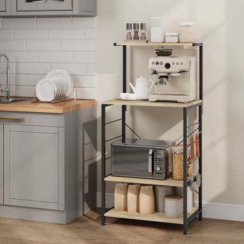 Étagère De Rangement à Micro-Ondes.Étagère De Cuisine En Bois Massif+Cadre En Acier.60x40x123cm