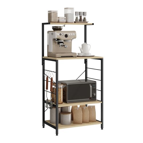 Étagère De Rangement à Micro-Ondes.Étagère De Cuisine En Bois Massif+Cadre En Acier.60x40x123cm