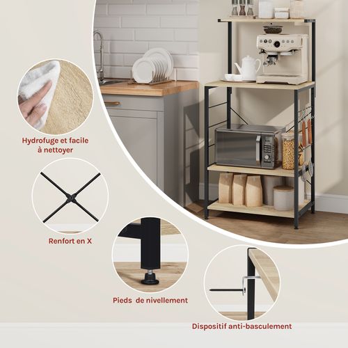 Étagère De Rangement à Micro-Ondes.Étagère De Cuisine En Bois Massif+Cadre En Acier.60x40x123cm