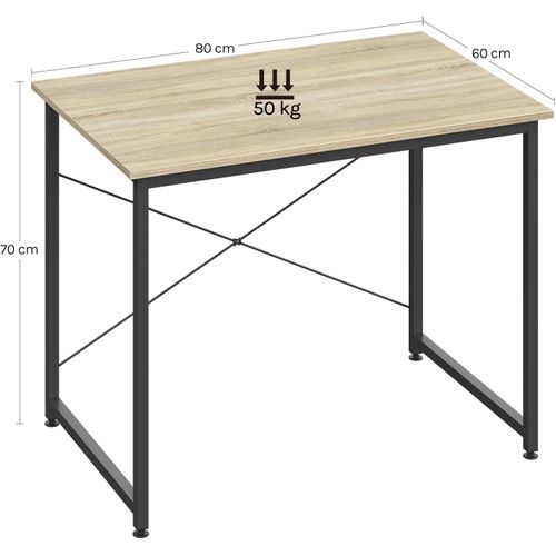 Table De Travail En Acier+Bois. Bureau D’ordinateur Avec Étagère. 80x60x70 Cm. Noir+Chêne Clair